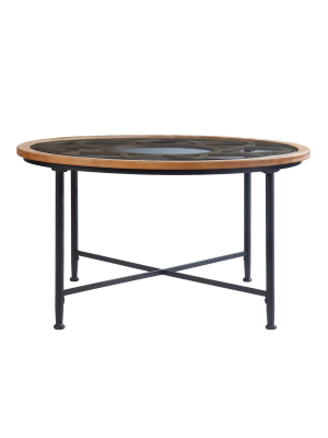 Shabra Glass Top Cocktail Table Black/natural - Aiden Lane