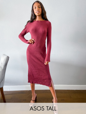 Asos Design Tall Crew Neck Ribbed Midi Dress