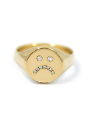 Gold Sad Face Signet Ring