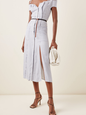 Nicole Off-the-shoulder Gingham Crepe Midi Dress