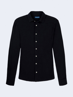 Marcio Long Sleeve Linen Blend Jersey Shirt In Black