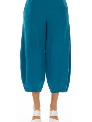 Cropped Ocean Blue Linen Trousers