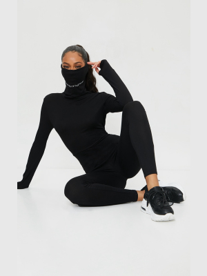 Prettylittlething Black Long Sleeve Mask Jumpsuit