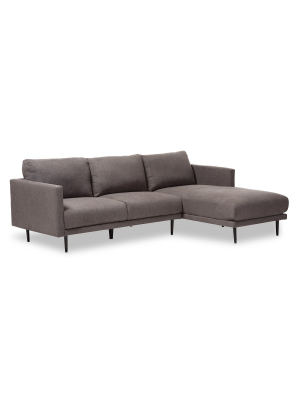 Riley Retro Mid - Century Modern Fabric Upholstered Right Facing Chaise Sectional Sofa - Gray - Baxton Studio
