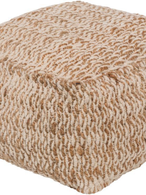 Oak Cove Jute Pouf In Ivory And Khaki Color
