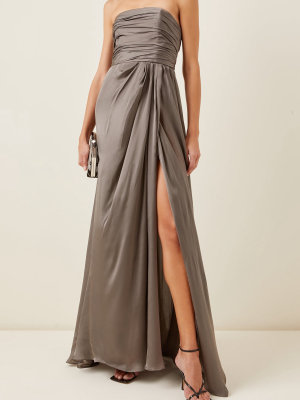 Draped Silk Strapless Gown