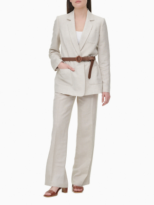 Notch Lapel Belted Patch Pocket Blazer