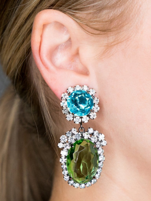 Aqua And Peridot Drop Clip Earrings