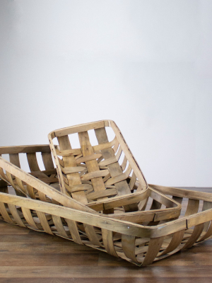 Raz Imports Set Of 3 Brown Rectangular Woven Tobacco Baskets 32.75"