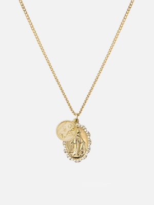 Mini Saints Necklace, 14k Gold Pavé