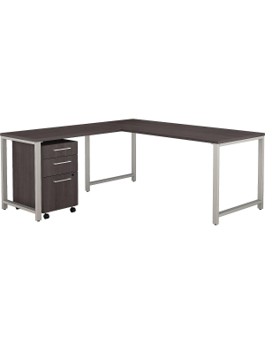 Bush Business Furniture 72w L-shaped Desk W/3 Drawer Mobile File Cabinet Storm Gray 400s245sg