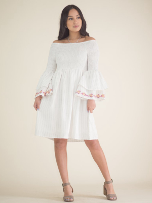 Elena Embroidered Bell Sleeve Dress