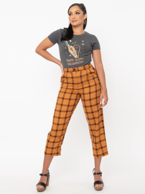 Vintage Style Orange & Brown Plaid Claudia Pants