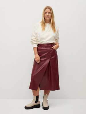 Buttons Faux Leather Skirt