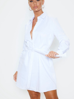 White Pleated Shirt Dress