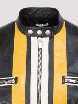 Miu Miu Stripe-detailed Biker Jacket