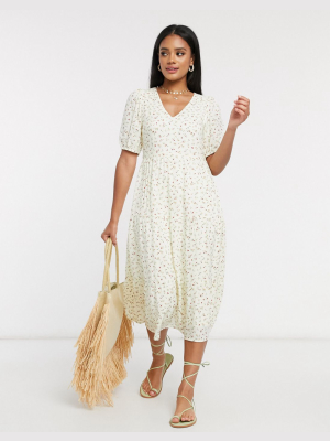 Vila Midi Dress In Soft Floral