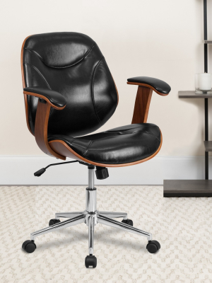 Flash Furniture Mid-back Black Leathersoft Executive Ergonomic Wood Swivel Office Chair With Arms