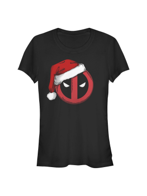 Junior's Marvel Christmas Deadpool Santa Hat T-shirt