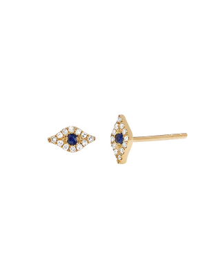 Diamond Evil Eye Sapphire Studs - Yellow Gold