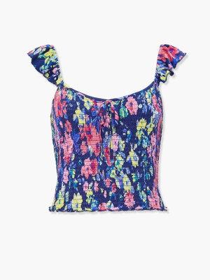 Smocked Floral Print Tank Top