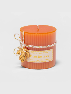 3" X 3" Ribbed Pillar Pumpkin Spice Candle - Threshold™