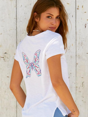 Butterfly Embroidered Organic Cotton T-shirt | White/multi