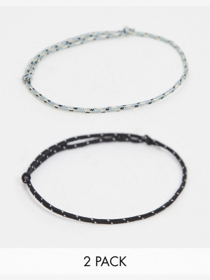 Asos Design Cord Anklet Pack In Black And Gray