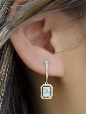 14kt White Gold Baguette Diamond Rectangle Ryleigh Drop Earrings