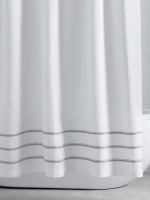 Belgian Linen Embroidered Stripe Shower Curtain