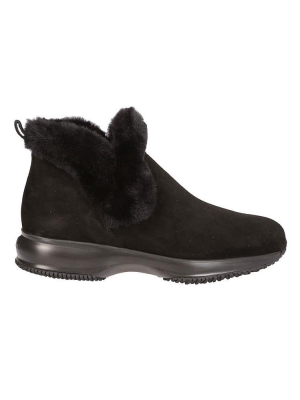 Hogan Fur Trimmed Slip-on Ankle Boots