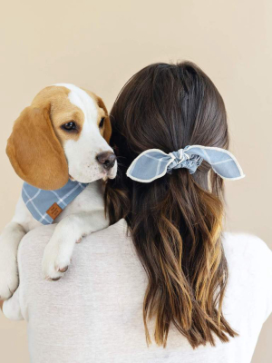 Windowpane Dusty Blue Scrunchie And Bandana Set