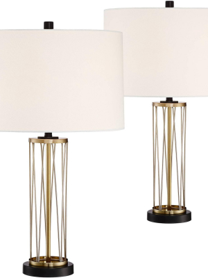 360 Lighting Modern Table Lamps Set Of 2 With Hotel Style Usb Charging Port Gold Metal Drum Shade For Living Room Family Bedroom Bedside