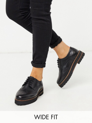 Asos Design Wide Fit Mottle Leather Flat Brogues In Black