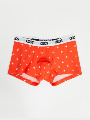 Asos Design Short Trunks In Christmas Ditsy Print