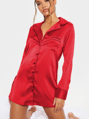 Prettylittlething Red Satin Nightshirt