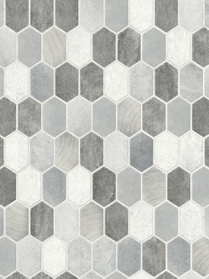 Brushed Hex Tile Peel-and-stick Wallpaper In Icy Grey And Nickel By Nextwall