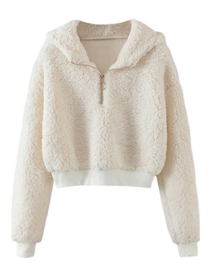 'mina' Zip Up Collar Teddy Cropped Sweater