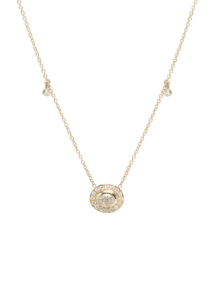 14k Oval Diamond Halo With Dangling Diamonds Necklace