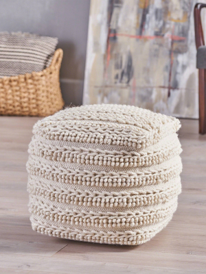 Brady Boho Wool Pouf Beige - Christopher Knight Home