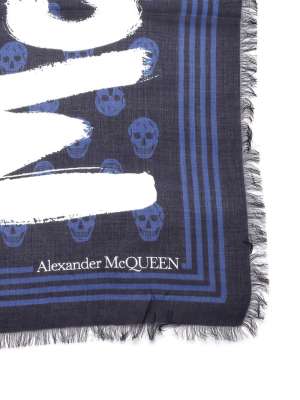 Alexander Mcqueen Graffiti Logo Skull Scarf