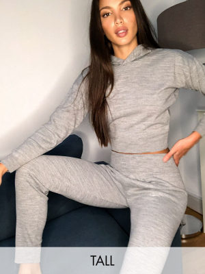 Fashionkilla Tall Knitted Rib Sweatpants Two-piece In Gray