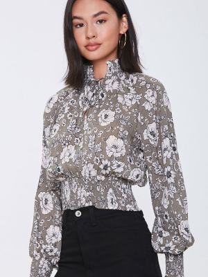 Floral Print Peasant-sleeve Top