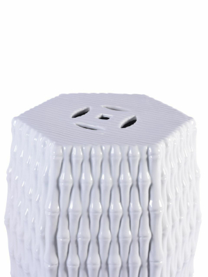 Hex Garden Stool Bamboo Carving, White