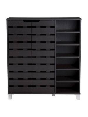 Shirley Modern And Contemporary Wood 2-door Shoe Cabinet With Open Shelves - Dark Brown - Baxton Studio