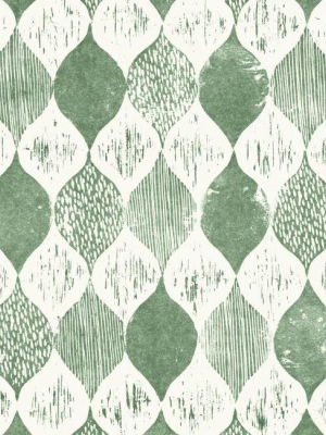 Woodblock Print Wallpaper In Forest Green From Magnolia Home Vol. 2 By Joanna Gaines