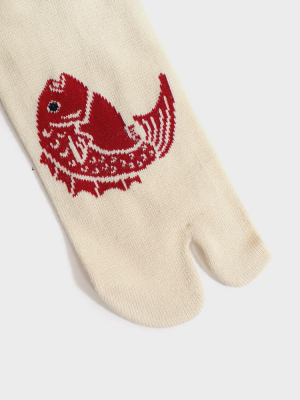 Tabi Ankle Socks, Cream & Red Itchimatsu Tai (m/l)