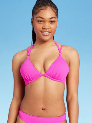 Women's Lightly Lined Ribbed Cross Back Bikini Top - Shade & Shore™ Magenta