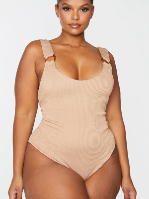 Plus Mocha Crinkle Ring Detail Swimsuit