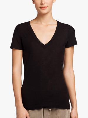 James Perse Sheer Slub Casual V Neck - Black